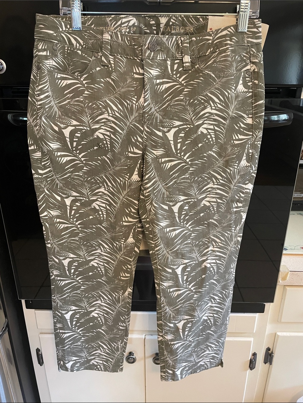 Talbots Womans Olive and White Palm-Print Chino Pants